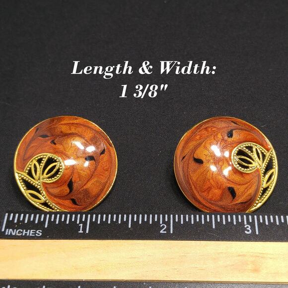 Vintage Berebi Brown Guilloche Enamel Openwork Floral Post Earrings, 1990s - Picture 6 of 10